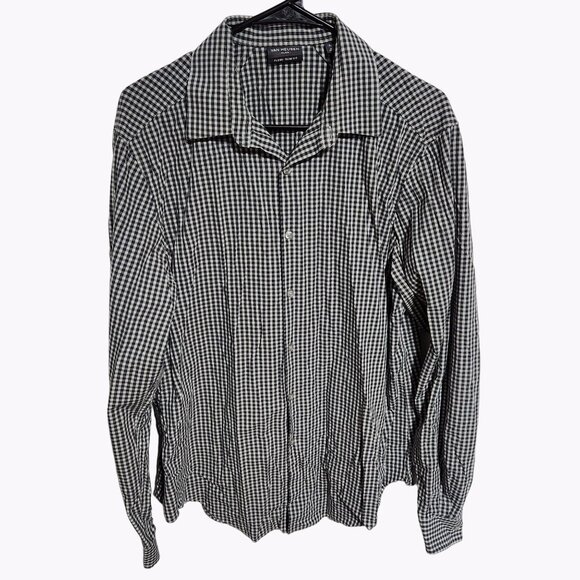 Van Heusen Flex3 Slim Fit Button Front Shirt Mens Size Large Gray Plaid - Picture 1 of 3